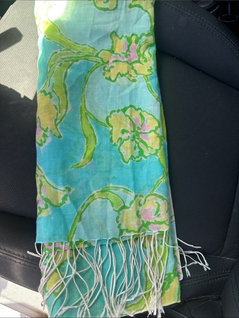 Lilly Pulitzer Turquoise Floral Fringe Scarf